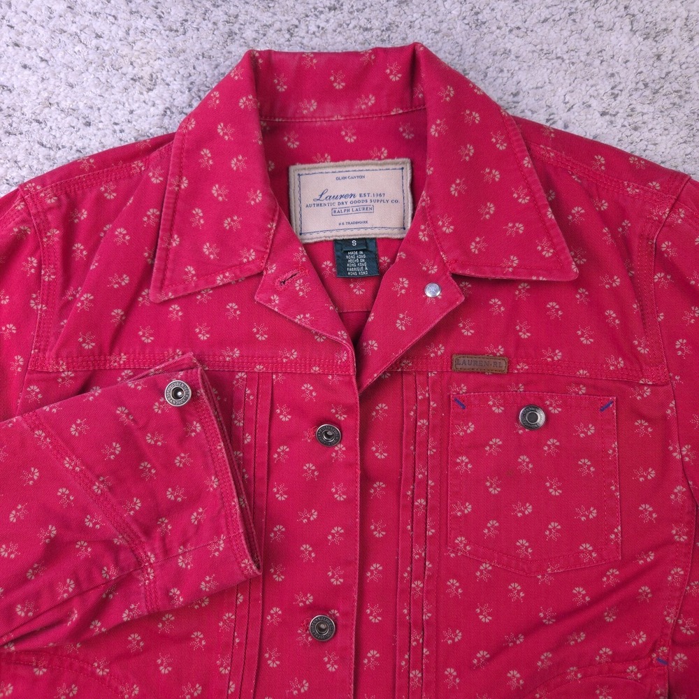 Lauren Ralph Lauren Denim Jacket Womens Small Red‎ Floral Button Jean Trucker - Picture 4 of 11